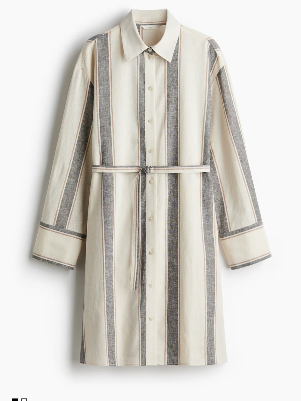 H&M Cream and Gray Striped Shirt Dress